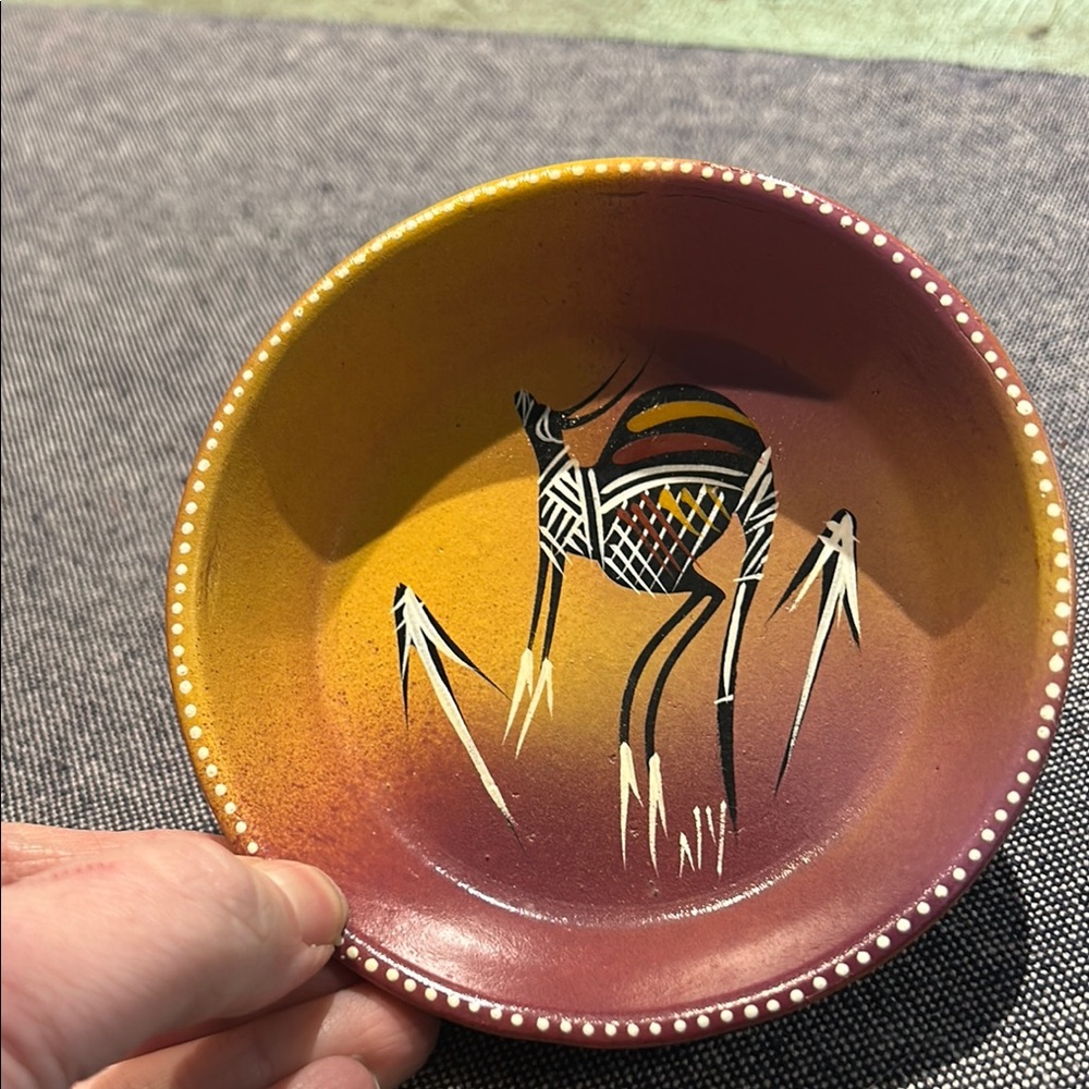 Artist signed Hand painted Australian Aboriginal Terracotta Dish